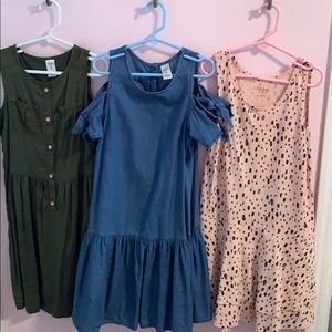 Girls dresses, olive, cheetah, denim